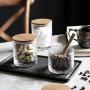 Glass Storage Jar with Wooden Cover Sealed Jar Kitchen Food Multigrain Coffee Bean Tea Storage Tank,S