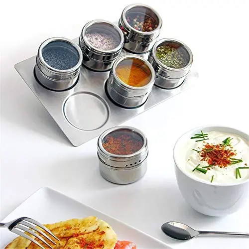 Gewürzgarskochen Topf, Maserfaliw 6er Set Tragbare Edelstahl Gewürzgläser Magnetische Gewürzbehälter, Recycelbar, Geeignet als Weihnachtsgeschenk für Unterwegs und Zuhause.