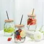 Mason Jar Lids with Straw Hole, ECO Reusable Bamboo Mason Jar Lids for Regular Mouth Mason Jar with 4 Reusable Stainless Steel and Bamboo Straw