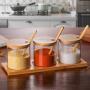 Spice Jars Kitchen Concise Clear Condiment Jars Storage Containers with Wooden Spoon Bamboo Lid for Serving Sugar Coffee,as picture