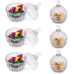 Glass Jar Embossed Candy Bowl with Lid, Crystal Lid Storage Tank, for Wedding Promotion, Set of 6 (Diameter: 4.2 Inches)