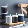 Kitchen seasoning box/Ceramic Condiment Storage Container with Pallet Household Oil Salt Spice Jars Box Three-Piece Set (Color : B)