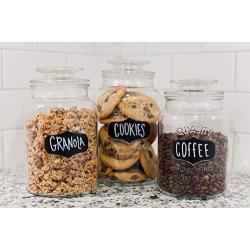 FS Kitchen Round Clear Glass Airtight Lids Chalkboard Canister Jar (Set of 3) with 3 Stick on Labels and Chalk