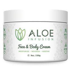 Aloe Infusion Body and Face Moisturizer - All Natural Eczema Cream for Itchy Dry Skin, Sensitive Skin, Acne and Psoriasis - Organic Aloe Vera, Shea Butter, Coenzyme Q10, Grape Seed Oil, Kukui Nut Oil