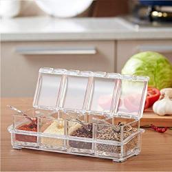 Mydio Clear Seasoning Rack Spice Pots - 4 Piece Acrylic Storage Container Condiment Jars - Cruet with Cover and Spoon