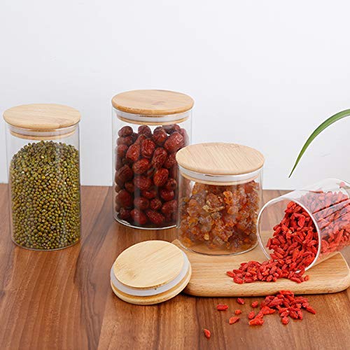 Glass Storage Jar Airtight Food Storage Canisters Set of 3 Glass Coffee Jar Kitchen Food Storage Container with Bamboo Lid for Serving Tea, Coffee, Spice and More (650ML)