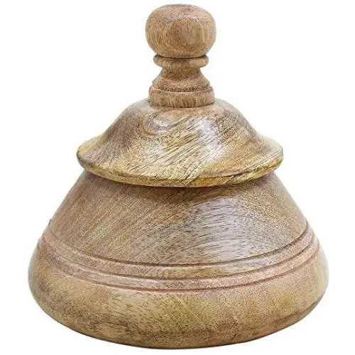 storeindya Wooden Canister Canning Jar Container Bin Organizer for Spices Knick Knacks Trinket Sugar Keeper Cookie Jar Dinning Storage Handcarved Out of Mango Wood Christmas Festive Present (Beige 1)