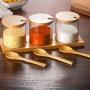 Glass Spice Condiment Jars Sugar Can Food Storage Containers with Bamboo Lid and Wooden Spoon for Serving Tea Coffee Spice