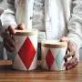 OnePine 350ml Food Storage Jar with Sealed Wooden Lid, Geometric Pattern Ceramic Storage Jar for Tea Sugar Coffee Bean Nuts Grain OnePine 350ml Food Storage Jar with Sealed Wooden Lid, Geometric Pattern Ceramic Storage Jar for Tea Sugar Coffee Bean Nuts Grain
