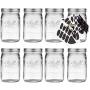 Ball Wide Mouth Mason Jars 32 oz Set of 8 Bundle With eHomeA2Z 62 Premium Reusable Chalkboard Stickers (8 Pack Clear Glass, 32 Oz Wide Mouth)