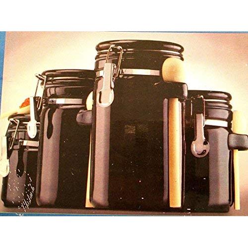 Ceramic 4 Piece Black Canister Set with Wood Spoons