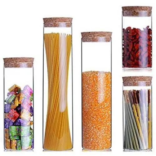 5er Set Transparent Glasbehälter - Dünnhalsbehälter für Getreide, Gewürzbehälter, Küchenaufbewahrung, Küchenaufbewahrungsboxen, Küchenaufbewahrungsbehälter