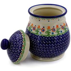 Polish Pottery Jar with Lid and Handles 8-inch Spring Flowers