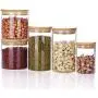HOMELUNY Set of 4 Airtight Jars Glass Clear Home Use Food Fresh Storage Jars for Candy, Cookie, Rice, Sugar,Flour,Snacks Keeping Food Dry & Fresh 6.5x10cm