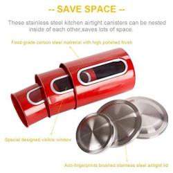 Airtight Canister Set of 3, Magdisc Nested Canisters Sets for the Kitchen with Stainless Steel Lids and Windows, Red