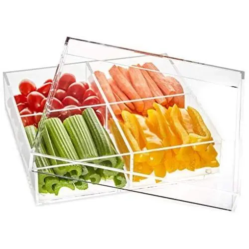 Acrylic Serving Tray With Cover- Acrylic Organizer- 4 Compartments Serving Dish- Thick High-End Acrylic Containers - Clear Multifunctional-Lid Included- BBQ Tray Acrylic Serving Tray With Cover- Acrylic Organizer- 4 Compartments Serving Dish- Thick High-End Acrylic Containers - Clear Multifunctional-Lid Included- BBQ Tray