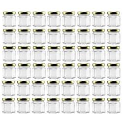 Mini Hexagon Glass Jars (1.5oz, 48-Pack); Tiny Hex Jars with Gold Lids for Spices, Gifts, Party Favors, DIY and More, 3-Tablespoon Capacity