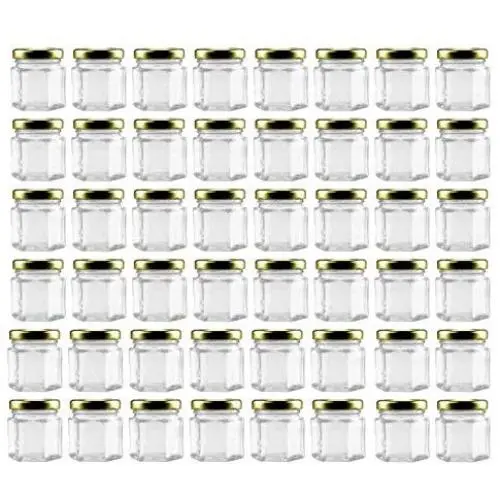 Mini Hexagon Glass Jars (1.5oz, 48-Pack); Tiny Hex Jars with Gold Lids for Spices, Gifts, Party Favors, DIY and More, 3-Tablespoon Capacity