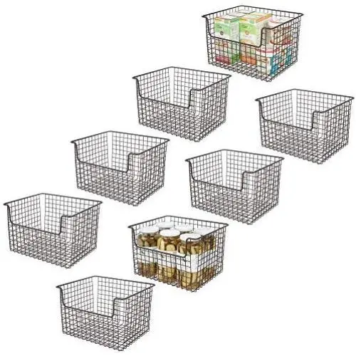 mDesign Metall Küchenregal Lebensmittel Aufbewahrungsbox – Rustikale Grid-Design mit Offener Front für Schränke, Schränke, Regale – Für Kartoffeln, Zwiebeln, Obst – 12 Zoll Breite, 8er Pack – Bronze