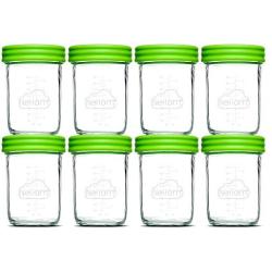 Nellam Baby Food Storage Containers - Leakproof, Airtight, Glass Jars for Freezing & Homemade Babyfood Prep - Reusable, BPA Free, Microwave & Freezer Safe (8x8oz, Green)