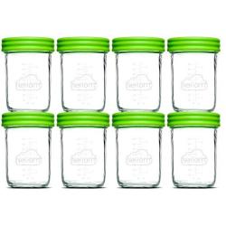 Nellam Baby Food Storage Containers - Leakproof, Airtight, Glass Jars for Freezing & Homemade Babyfood Prep - Reusable, BPA Free, Microwave & Freezer Safe (8x8oz, Green)