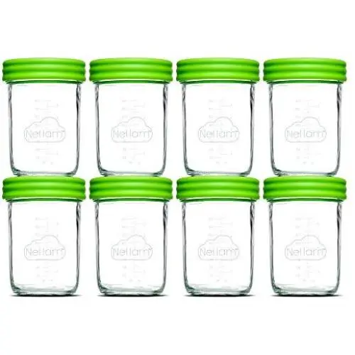 Glasbehälter für Babyflüssigkeit - Dicht, Luftdicht, für Gefrieren & Selbstgemachte Babyflüssigkeit - Wiederverwendbar, BPA-frei, Mikrowellengeeignet & Gefriersicher (8x8oz, Grün)