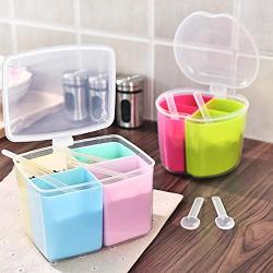 Plastic Seasoning Storage Jars Kitchen Organizer Accessories Detachable Pepper Spice Boxes With Spoon,Apple Style