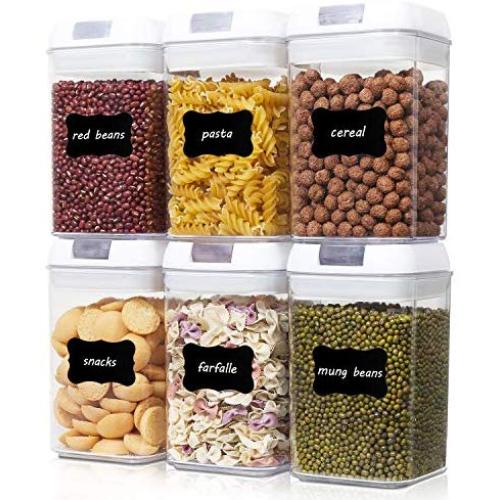 Airtight Food Storage Containers, Vtopmart 6 Pieces Small BPA Free Plastic Cereal Containers with Easy Lock Lids,for Kitchen Pantry Organization and Storage,Include 24 Labels