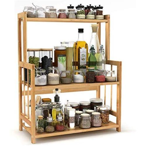 YMXGLT 3-Layer Stand-up Spice Rack, Kitchen Bathroom Countertop Storage Box, Bamboo Cruet Jar, DIY Large-Capacity Adjustable Shelf, Dustproof and Waterproof Storage Shelf,1pack