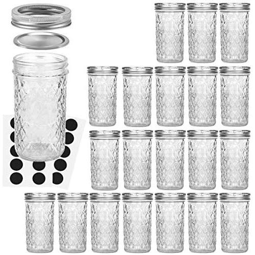 Glasbehälter 12 OZ, VERONES Marmeladengläser mit Standarddeckeln, ideal für Marmelade, Honig, Hochzeitsgeschenke, Duschgeschenke, Babynahrung, 20 Stück