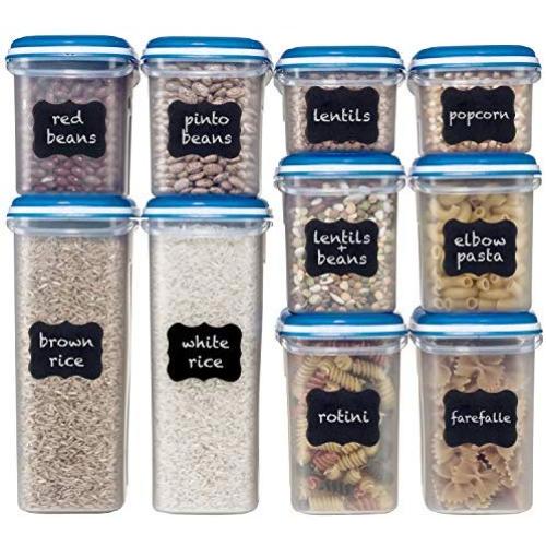 Shazo Food Storage Containers 20-Piece Set (10 Container Set) - Airtight Dry Food with Innovative Dual Utility Interchangeable Lid, FREE 14 pc Measuring Cups/Spoons, One Lid Fits All, Freezer Safe