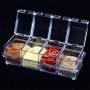 IETONE Seasoning Box 4 Piece Separable Stainless Steel Ring Acrylic Box - Storage Container Condiment Jars -Cruet with Cover and Spoon