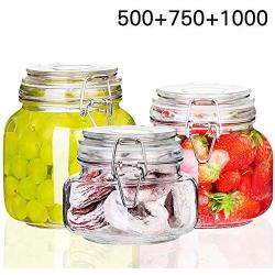 Tree House Glass Storage jar Member, Round Storage Containers Herbs Pot Clear Airtight Seal Sealed jar-K 500+750+1000ml