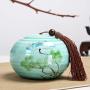 Creative Hand Painted Celadon Pastoral Style Tea Caddy Ceramic Tea Set Tea Can Spice Seasoning Storage Bottle Sealed Jar,B