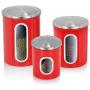 Airtight Canister Set of 3, Magdisc Nested Canisters Sets for the Kitchen with Stainless Steel Lids and Windows, Red