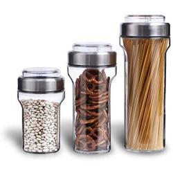 Elemental Kitchen Glass Jar Food Storage Container Set w/Stainless Steel Measuring Cup Lids - 3 Piece Set