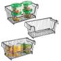 mDesign Modern Farmhouse Metal Wire Household Stackable Storage Organizer Bin Basket with Handles, for Kitchen Cabinets, Pantry, Closets, Bathrooms - 12.5" Wide, 3 Pack - Graphite Gray