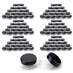 Tosnail 120 Pieces 3 Gram Clear Plastic Cosmetic Containers with Black Lids Lip Balm Containers Beads Organizer