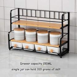 Multi-purpose Spice Jar Set, Ceramic Spice Storage Canister With Spice Rack Wood Lids Spoon Kitchen Seasoning Box Set-p