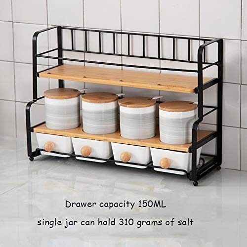 Multi-purpose Spice Jar Set, Ceramic Spice Storage Canister With Spice Rack Wood Lids Spoon Kitchen Seasoning Box Set-p
