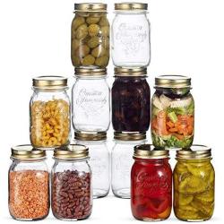 Glass Jars - 12 Pack (17 Ounce) with Airtight Lid for Canning Fermenting Preserving Storing Clear