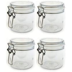 The Grindstone | 400 ml (14 Oz) PET Plastic Kilner Style Jars | Round Clear Acrylic Storage Jars | Locking Mason Style Canister Lids | Multiple Uses | Airtight Snap on Lids with Clasp | Pack of 4