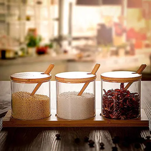 Transparente Glas Gewürzbehälter Set – 3-teilig für Gewürze, Zucker und Salz – Kreative Küchenhelfer