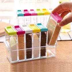 6Pcs/Set Spice Jar Seasoning Box Kitchen Spice Storage Bottle Jars Transparent PP Salt Pepper Cumin Powder Box Tool