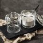 Classic Clear Glass Sugar Bowl Salt Spice Pot Pepper Storage Jar Seasoning Pot Container Condiment Box with Lid and Spoon for Home Kitchen