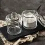 Classic Clear Glass Sugar Bowl Salt Spice Pot Pepper Storage Jar Seasoning Pot Container Condiment Box with Lid and Spoon for Home Kitchen