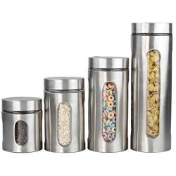 Deluxe 4 pc Stainless Steel Canister with Window Container Set