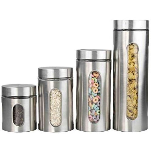 Deluxe 4 pc Stainless Steel Canister with Window Container Set