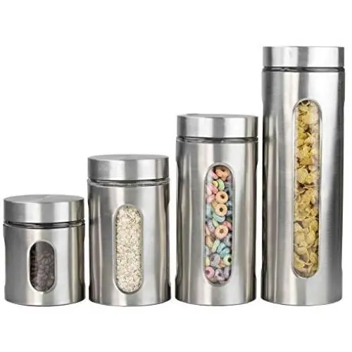 Deluxe 4 pc Stainless Steel Canister with Window Container Set Deluxe 4 pc Stainless Steel Canister with Window Container Set
