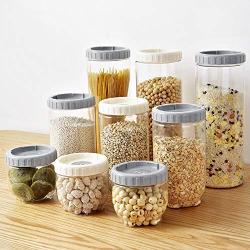 Food Storage Box Plastic Clear Container Set With Lid Kitchen Storage Bottle Jar Dried Grains Tank Snack Dry Spices Jars pf91611,S apricot